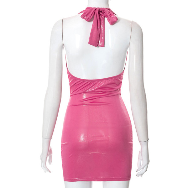 women's halter neck open back sleeveless hollowed out hip slim fit dress