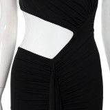 Irregular one-shoulder sexy open-waist pleated one-step skirt