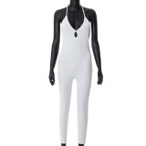 V-neck open-back cord-tie slim fit hip-lifting jumpsuit