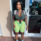 Printed Hip Hop Street Slit Fringe Short Sleeve T-Shirt