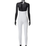 V-neck open-back cord-tie slim fit hip-lifting jumpsuit