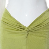 Solid Color Sexy Irregular One-shoulder Wrapped Chest Slit Skirt Women