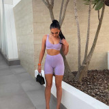 Stylish cutout vest skinny peach hip-lifting ribbed trousers suit