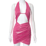 women's halter neck open back sleeveless hollowed out hip slim fit dress