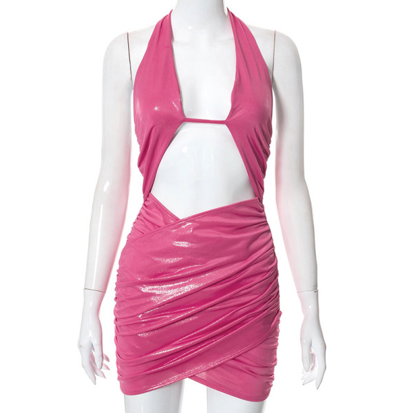 women's halter neck open back sleeveless hollowed out hip slim fit dress