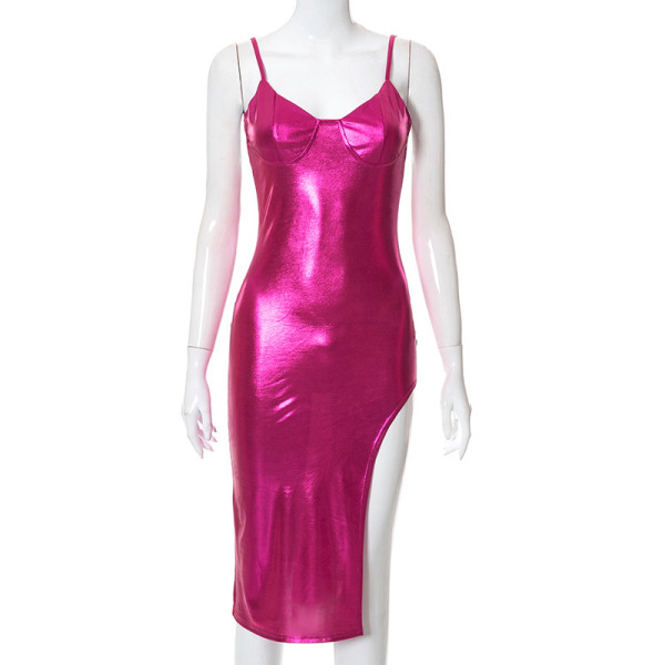 women's solid color suspenders backless sexy irregular short dress