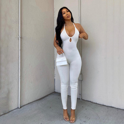 V-neck open-back cord-tie slim fit hip-lifting jumpsuit