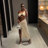 Solid Color Sexy Irregular One-shoulder Wrapped Chest Slit Skirt Women