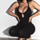 V-neck open-back cord-tie slim fit hip-lifting jumpsuit
