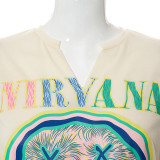 Loose Letter Print Athleisure Smiley Short Sleeves
