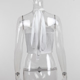 Wavy texture tube top strappy halter top sexy temperament T-shirt