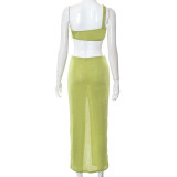 Solid Color Sexy Irregular One-shoulder Wrapped Chest Slit Skirt Women