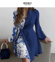 one-piece color-block lace-up dress