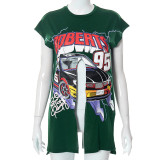 Printed Hip Hop Street Slit Casual Short Sleeve T-Shirt