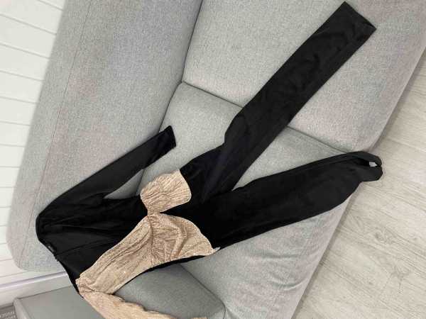 Black Gold Double Short Skirt Solid Color Temperament Commuter High Waist Fashion Sequin Dress