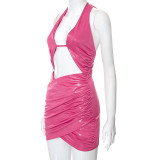 women's halter neck open back sleeveless hollowed out hip slim fit dress