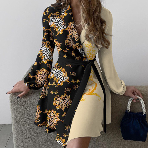 one-piece color-block lace-up dress