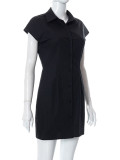 Women's Short Sleeve Lapel Button Slim Pack Hip Shirt Dress