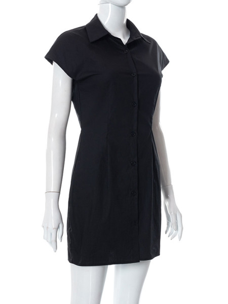 Women's Short Sleeve Lapel Button Slim Pack Hip Shirt Dress