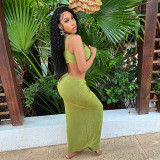 Solid Color Sexy Irregular One-shoulder Wrapped Chest Slit Skirt Women