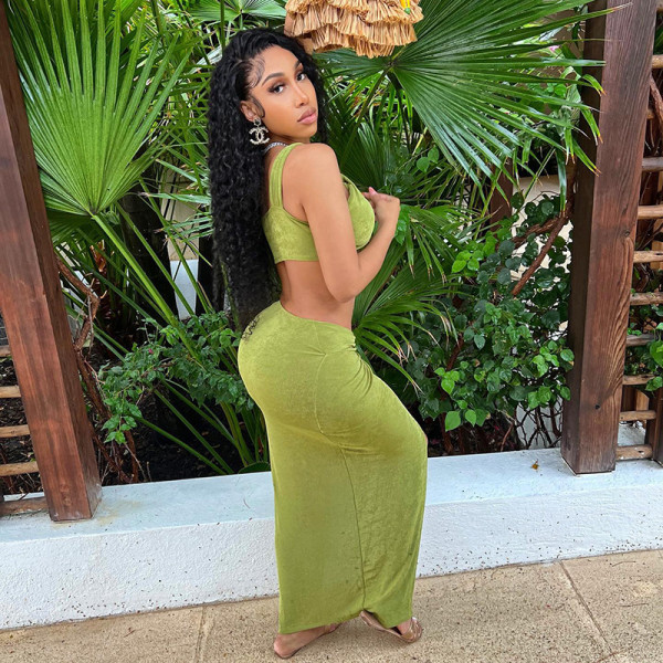 Solid Color Sexy Irregular One-shoulder Wrapped Chest Slit Skirt Women