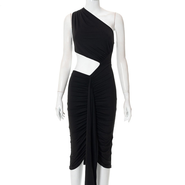 Irregular one-shoulder sexy open-waist pleated one-step skirt