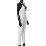 V-neck open-back cord-tie slim fit hip-lifting jumpsuit
