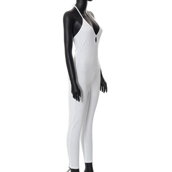 V-neck open-back cord-tie slim fit hip-lifting jumpsuit