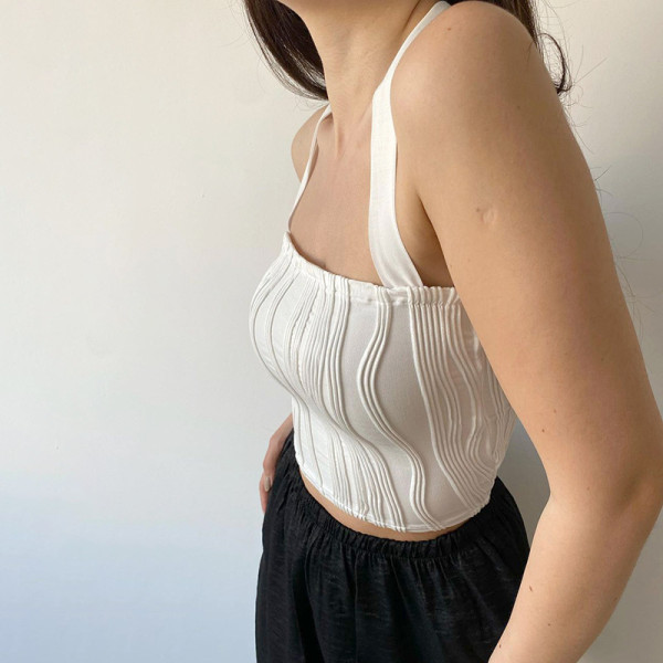 Wavy texture tube top strappy halter top sexy temperament T-shirt