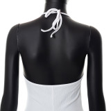 V-neck open-back cord-tie slim fit hip-lifting jumpsuit