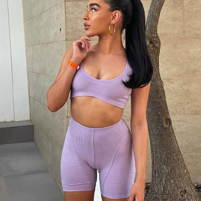 Stylish cutout vest skinny peach hip-lifting ribbed trousers suit