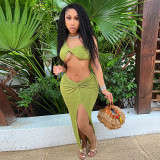 Solid Color Sexy Irregular One-shoulder Wrapped Chest Slit Skirt Women