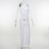 Fringe knitted hollow backless beach holiday dress fashion sexy see-through long skirt women