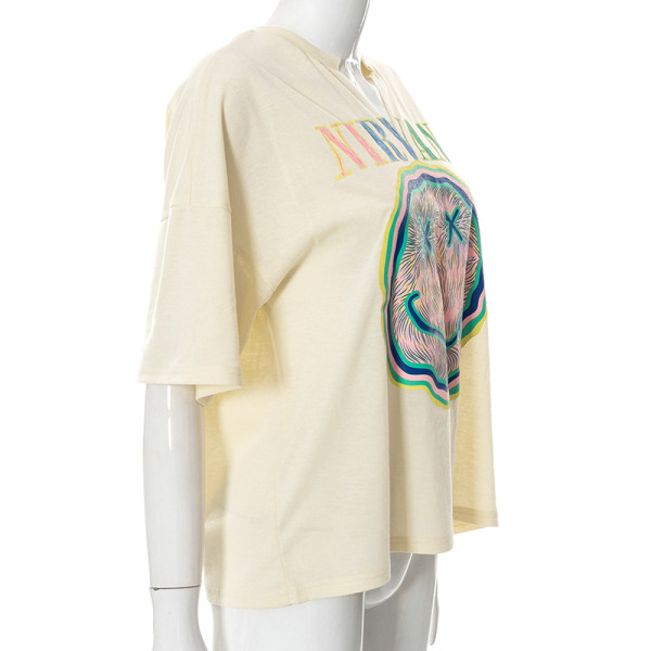 Loose Letter Print Athleisure Smiley Short Sleeves