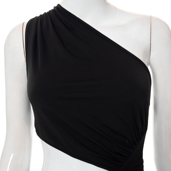 Irregular one-shoulder sexy open-waist pleated one-step skirt