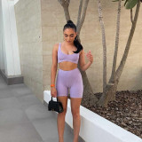 Stylish cutout vest skinny peach hip-lifting ribbed trousers suit