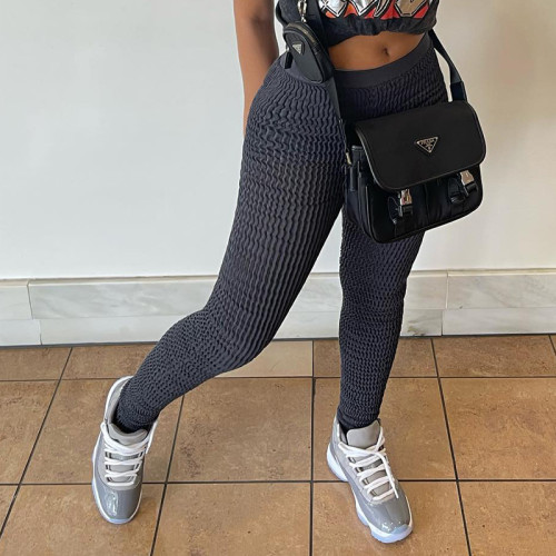 women's solid color casual high waist tight sports trousers