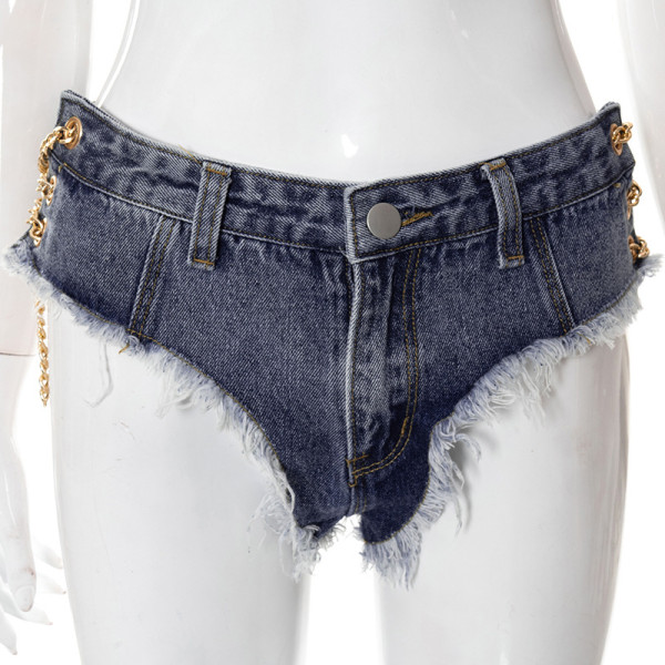 Chain halter neck navel sexy denim hot pants casual suit