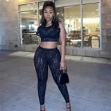 Sexy Hollow Hole High Waist Body Tank Casual Sports Pants Set