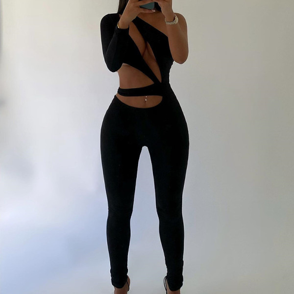 Irregular Single Sleeve Sexy Tight Jumpsuit Women