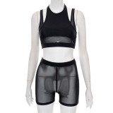 Sexy Vest Tight High Waist Hip Raise Hollow Shorts Suit