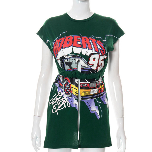 Printed Hip Hop Street Slit Casual Short Sleeve T-Shirt