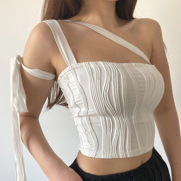 Wavy texture tube top strappy halter top sexy temperament T-shirt