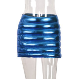 Women Splash-proof Zipper Glossy Cotton-filled Skirt Mini Skirt8177DN
