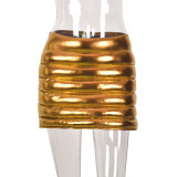 Women Splash-proof Zipper Glossy Cotton-filled Skirt Mini Skirt8177DN
