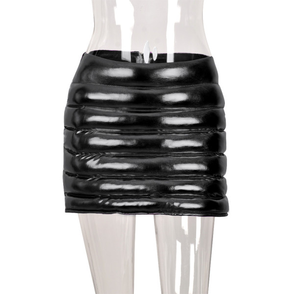 Women Splash-proof Zipper Glossy Cotton-filled Skirt Mini Skirt8177DN