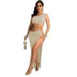 Irregular fashion dress with sloping shoulder collar