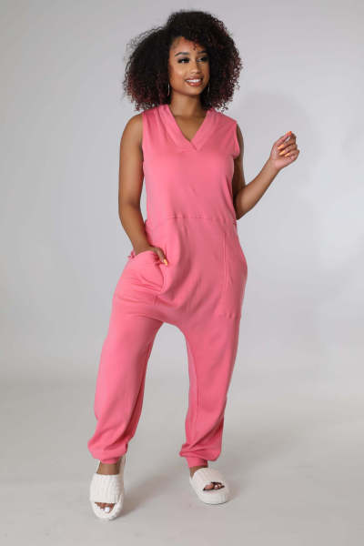 Women's Sleeveless V-Neck Loose Pocket Jumpsuit