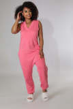 Women's Sleeveless V-Neck Loose Pocket Jumpsuit