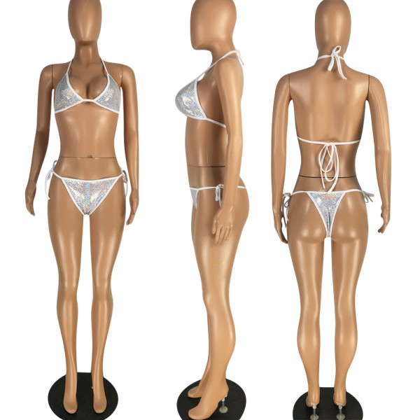 Hot-Drilled Stretch Mesh Bikini Four-Piece Swimsuit